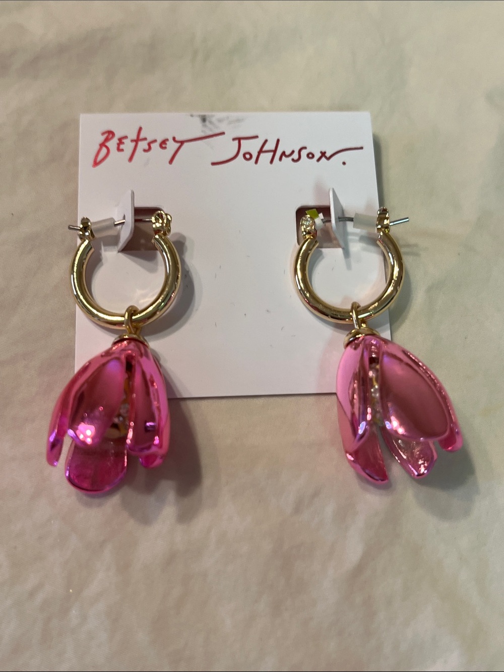 New Betsey Johnson Garden Glam Tulip hoop earrings 
glossy metallic